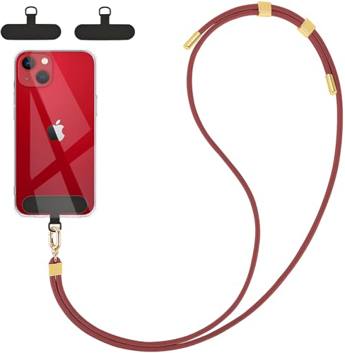 DiDaDi Catena Universale da Tracolla per Cellulare, Cinturino Adatto per Tutti Gli Smartphone, Cordino Con 2 Pad, Compatibile Con Tutti Gli Smartphone Lanyard (Rosso)