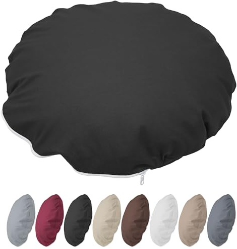 Nurtextil24 Kissenbezug Rund 60cm Ø Durchmesser Schwarz 100% Baumwolle | Rundkissen Kissenhülle mit Reißverschluss - Für Bodenkissen, Sitzkissen, Sofakissen, Bettkissen od. Stuhlkissen
