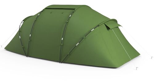 Outsunny 4-6 Man Camping Tent with Living Area and 2 Bedrooms, Hiking Sun Shelter, UV Protection Tunnel Tent, Dark Green