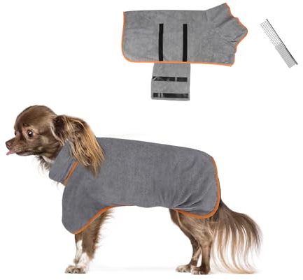 Hundebademantel Mikrofaser, Extra Saugfähig Bademantel Hund, Schnell Trocknender Hunde Badetuch mit Verstellbaren Trägern, Hundehandtuch Weich für Große Mittel Kleine Hunde Und Katzen (S)