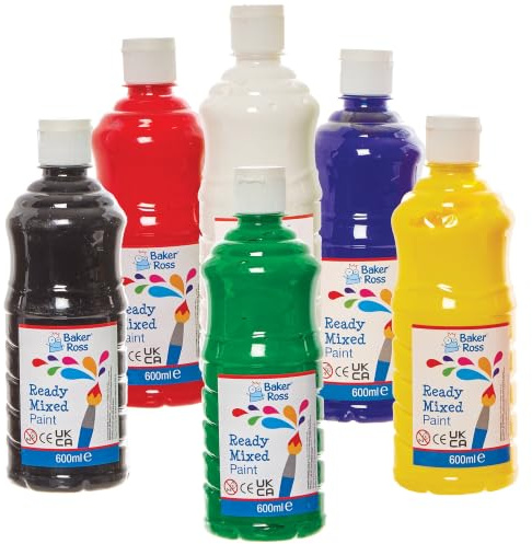Baker Ross FN163 Färdigblandade färger Pack A - Förpackning med 6 flaskor, målarfärg för barn