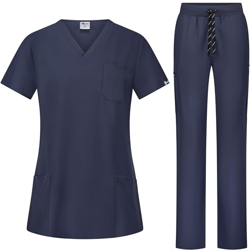 B-well Vacker elastisk hälsouniform för kvinnor | Sjukvårdsuniform för kvinnor | Set med jacka och byxor | Hälsouniformer | med spandex, Grå, XL