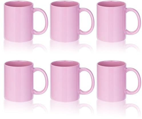 SZNIUSHAO Multi-Coloured Ceramic Mugs Set of 6-11.2 oz / 330ml -Coffee Mugs-Cappuccino-Tea Cups- Hot Chocolate Cups- Pink