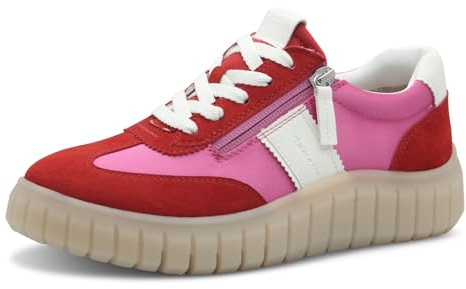 Tamaris Comfort Damen Sneaker flach mit Chunky-Sohle Low Top, Mehrfarbig (Red/Fuchsia), 38 EU