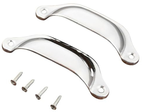 PEKMAR 2 Stück Küchenschubladenknöpfe für Schränke, Kleiderschränke, Türen, 98 mm, Muschelgriffe aus antikem Messing mit Schrauben, Möbelbeschläge, Silber