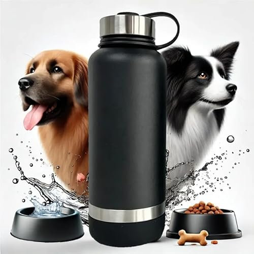 Gourde pour Chien 3-1 : Eau, Croquettes et Gamelle Portable, Promenade, Bouteille d'eau isotherme pour chien, Gamelle de chien portable pour randonnée et camping