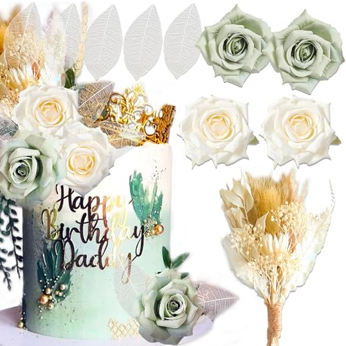 JeVenis Green Boho Cake Toppers Boho Cake Decorations Cake Flowers Decorations Floral Cake Topper Flower Cake Topper for Wedding Baby Shower Birthday Party