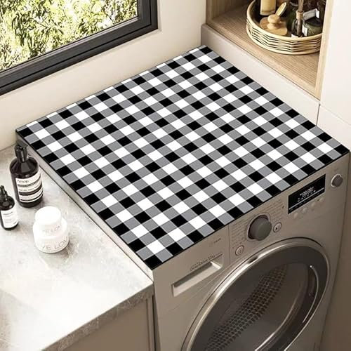 Housse De Protection Pour Machine À Laver Top 60X60Cm Grille Noire Tapis De Protection Antidérapant Pour Seche Linge, Dessus Imperméable Tapis Lave Linge Pour Cuisine Maison Salles De Bains