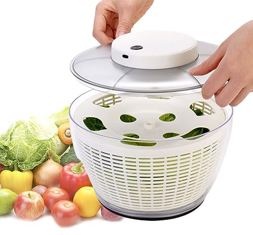 Essoreuse à salade électrique rechargeable par USB 4,5 L/6 L - Laveuse automatique et rotateur pour salade verte, fruits et légumes