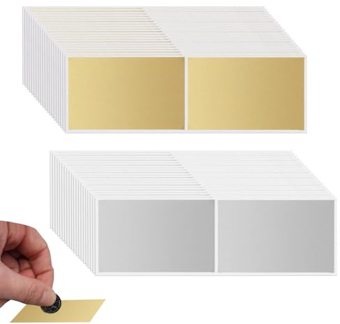 100 Stück Rubbellose Selber Machen Rubbelaufkleber 50 X 70mm Rubbelsticker Rubbellos Aufkleber Diy-Rubbelaufkleber für Gutscheine Überraschungsaufkleber für Geburtstage, Hochzeiten (Silber,Gold)