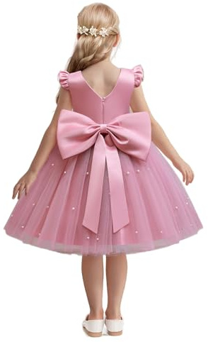 NNJXD Princess Girl Birthday Party Dress Bowknot Kids Dresses Flower Wedding Gown 2070 Pink (5Y) 5-6 Years