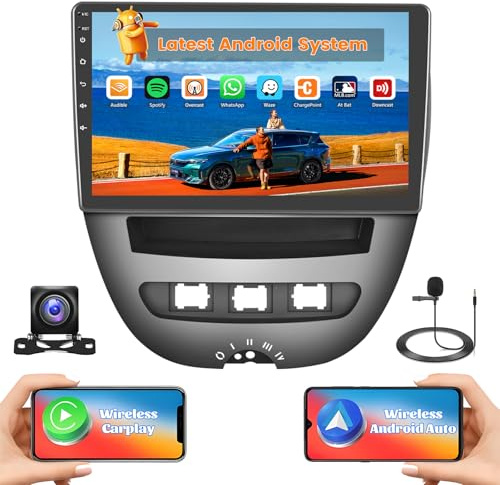 Hikity Autoradio Android 15 10,1 per Peugeot 107 2004-2014 CarPlay | 2G+64G. Anche per Toyota Aygo, Citroen C1. Wireless CarPlay, Android Auto, FM/RDS, BT, GPS, WiFi, Retrocamera, MIC