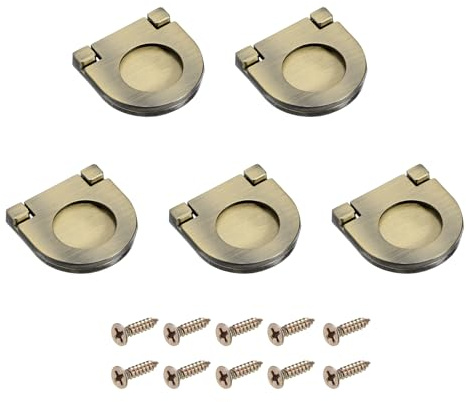 QUARKZMAN 5Pcs Tirador Empotrado, 1.38 Pulgada Tirador Oculto Para Muebles Anilla Para Puertas De Gabinetes Con Tornillos Para Cajones Alacena Cómoda, Bronce