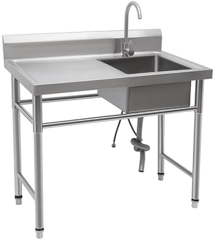 Edelstahl Spültisch mit Arbeitsplatte – 100x60x93 cm, freistehend, 1 Becken, inkl. Wasserhahn, Abflusssieb & Zubehör – für Gastronomie, Küche, Werkstatt
