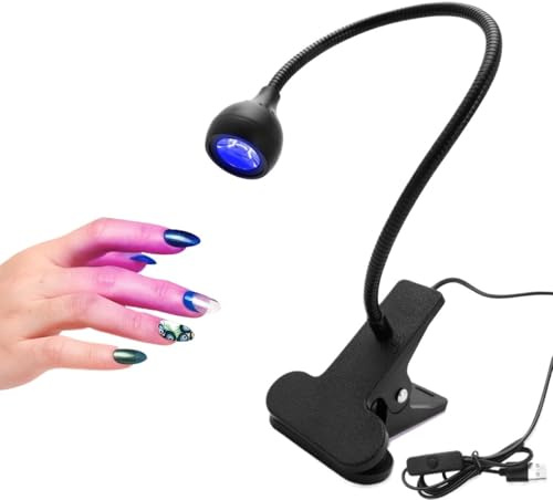LED svanhals 360 graders justerbar nagellampa UV-härdande lila lampa skrivbord manuell omkopplare USB-klämma lampa fototerapi (svart)
