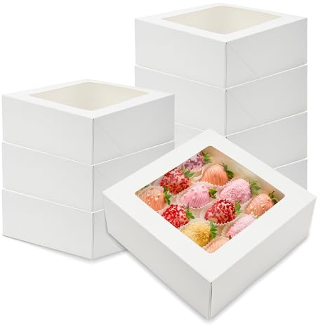 BTSD-home Kraft Keks-Boxen Süßigkeiten-Boxen mit Fenster für Schokolade bedeckt Erdbeere Macaron Donut zerbrechliche Herz gebackene Waren,Charcuterie Box (Weiß)