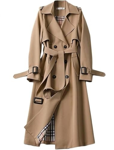 JiaWell Trench-Coat croisé for Femme, Long Manteau Coupe-Vent, Cardigan, Manteau d'hiver uni, Revers, Manteau Coupe-Vent for Femme, Manteau de Transition avec Poches et Boutons(Beige,XL)