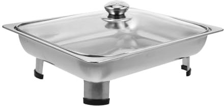 Warmhm Chafing Dish Set Stainless Steel Buffet Food Tray 36x27cm with Removable Legs and Glass Lid Catering Food Warmer for Outdoor Buffet and Self-Service Restaurants