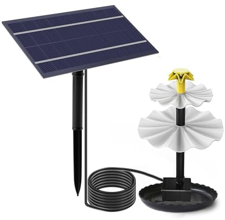 Steowsey Baño para pájaros de 3 niveles con bomba solar, fuente solar desmontable y adecuada para baño de pájaros, decoración de jardín, al aire libre