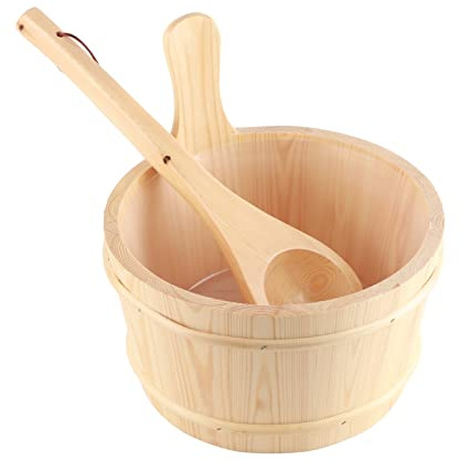 Eimer- und Schöpfkelle-Set aus natürlichem Holz für Sauna, Spa, Badzubehör, umweltfreundlich, robust, langlebig, wasserdicht, leicht zu reinigen, mit breitem Griff, bequemer
