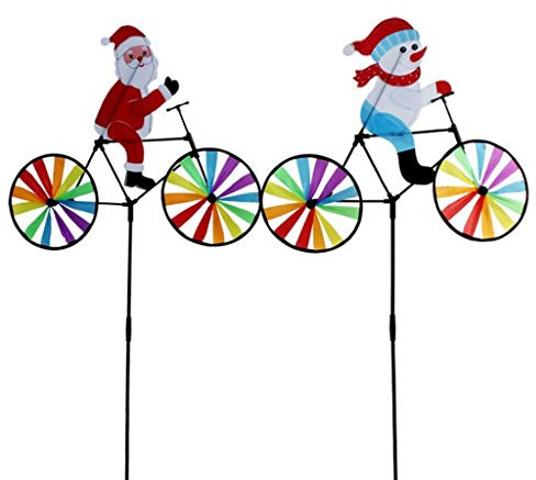 Large Snowman Santa On Bike Windmill Spinner Whirligig Yard Garden Garden Windmill Parts