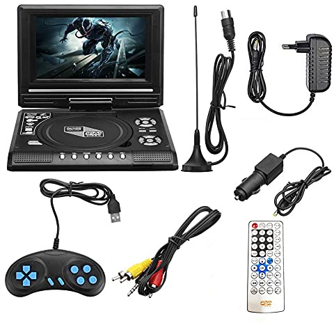 Cpolebev TV Portatile da 7,8 Pollici Lettore Dvd per Auto da Casa HD VCD CD Lettore MP3 HD EVD con TV/FM/USB/Funzione di Gioco-Spina UE
