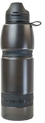 WATER TO GO Active 100 Trinkflasche mit 3-in-1-Filter, 1,0 Liter, Zuckerrohr-Material, 193g, Laborgetestet, Entfernt 99,9999% Schadstoffe, Jet-black