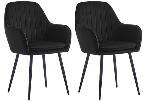 Colenis Esszimmerstuhl, 2er Set, Küchenstuhl, Sessel, Samt, Polsterstuhl mit Armlehnen, Loungesessel, bis 120 kg belastbar, Metallbeine, für Esszimmer, Küche, Schwarz, Lavinia