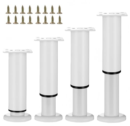 SWTOOL 4PCS Adjustable 9.64-16.6 Inch Metal Furniture Legs White Furniture Replacement Foot Legs for Kitchen Cabinet Sofa Bed Desk Table Feet Support(White)