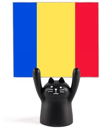 Romania National Flag EU Country Memo Holder Cartoon Black Cat Stand Decoration