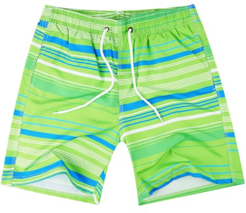 OSDUE Strandshorts för pojkar med nätfoder | Foder badkläder justerbara shorts pool sommar halkfri tryckt kort strand surfing, grön fluorescerande