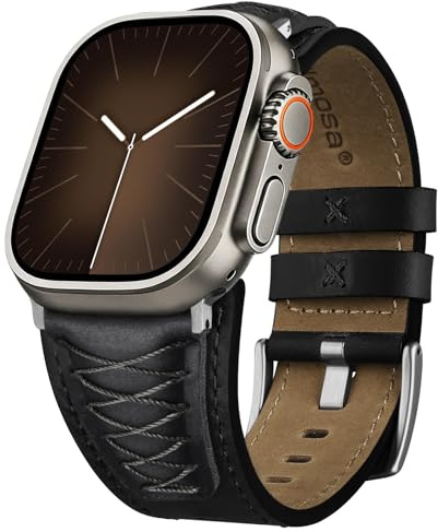 Fullmosa Lederarmband Kompatibel mit Apple Watch Ultra 3/2 49mm, 11/10 46mm | Ergonomisches Ersatzarmband für Series 9/8/7 45mm, SE/6/5/4 44mm für iWatch Herren, Schwarz