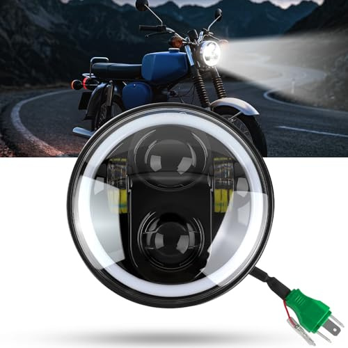 DREAMIZER 5,75 Motorrad Scheinwerfer E-geprüft Runder mit DRL Hi/Lo Abblendlicht Kompatibel mit Simson S50, S51, S70,S50B