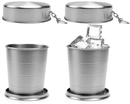 ZIJANG Pack 2 Vaso Plegable, 250 ml Vaso Plegable Acero Inoxidable | Vaso de Metal para Senderismo, Montañismo, Camping y Pesca, Ahorra Espacio para Actividades Al Aire Libre