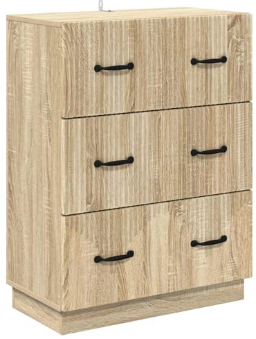 Nusvialune Lådskåp Sonoma-ek trämaterial med 3 lådor 66 x 34,5 x 87 cm lagringsutrymme och låsbara dörrar för vardagsrum kontor hall mångsidig förvaring och ordning