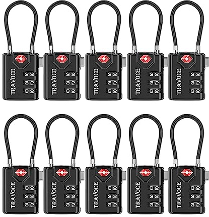 Search Alert Lot de 10 verrous à combinaison approuvés par la TSA pour valise, casier de gym, boîte à outils, sac à dos, noir, taille unique