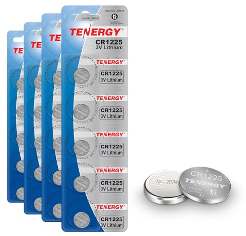 Tenergy 3 Volt Battery CR1225, Button Cell Batteries, Ideal for Thermometers, Key Fobs, Laser Pointers, Medical Devices, Calculators, and More, 20 Count