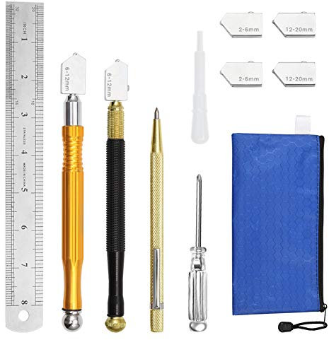 SPEEDWOX Glasschneider Werkzeug Set 2-20 mm Bleistift-Stil Hartmetallspitze mit 4 austauschbaren Klingen Wolframkarbid-Spitze Anreißer Öltropfer Schraubenantrieb Stahllineal Buntglasschneider