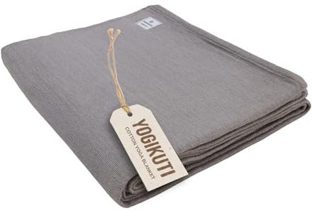 Yogikuti Iyengar Cotton Yoga Blanket Set of One – Thick Handwoven Yoga Blankets for Restorative Yoga, Meditation & Pranayama – Premium Cotton Yoga Blanket for Support & Comfort in Pranayama (Gray)