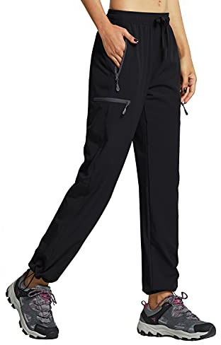 Libin Pantaloni Trekking Donna Estivi Montagna Pantalone da Cargo Leggeri ad Asciugatura Rapida Casual Escursionismo Abbigliamento con Tasche Cerniera, Nero XL