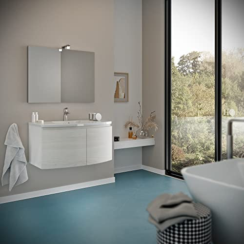 Kiamami Valentina - Mobile bagno curvo sospeso 80cm bianco con ante rovere artico | Garda
