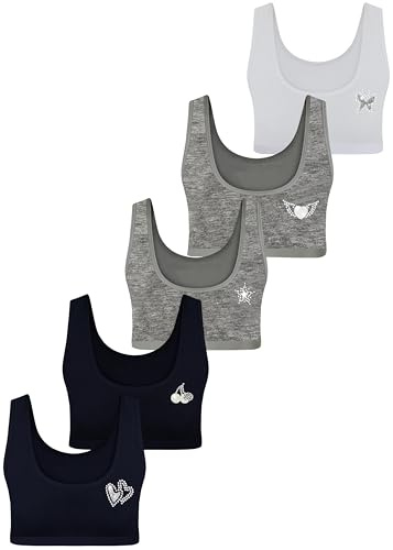 LOREZA ® 5 flickor bustier av bomull med strass spagettiremmar bh, sport bh, storlek 140–170, M-224 – 5 mix, 164-170