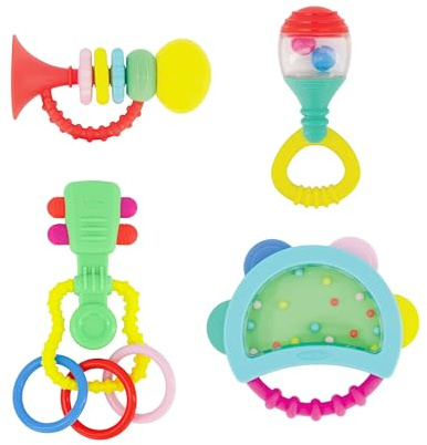 INFANTINO 315074-01 Babys Erstes Beißring- und Spielmusikset – Baby Geschenkset mit Beißringen und Rasseln in Instrumenten-Form, mehrfarbig