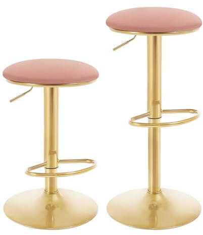 WOLTU Barstolar Set om 2, vridbara ergonomiska barstolar med fotstöd rund hög metallpall justerbar höjd (60-80,5 cm) för sovrumsbänk cafeteria rosa BH302rs-2