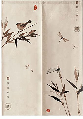 Hiseng Japanischer Gardinen Noren Tür Vorhang, Leinen Partition Türvorhang Restaurant Home Schlafzimmer Vorhang Wand Tapisserie, für die Heimtextilien Raumteiler (Libelle Malerei,85x150cm)