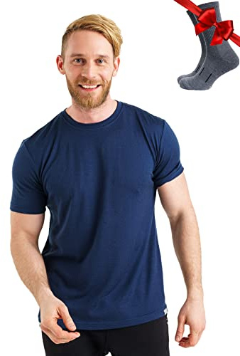 Merino.tech 100% Merino Shirt Herren Kurzarm Wandern + Wanderwollsocken | Atmungsaktive, Kratzfrei, Schnelltrocknend Merino T-shirt Herren, Geruchshemmend, Thermooberteile für Sports & Outdoor