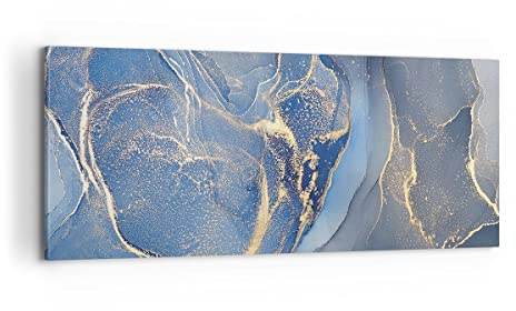 Panorama Bilder auf Leinwand 100x40cm Leinwandbild mit Rahmen Gold Blau Farbe Groß Wanddeko Bild Schlafzimmer Küche Wandbilder Dekoration Wohnzimmer Wall Decor Canvas Wand Kunstdruck Art AB100x40-5029
