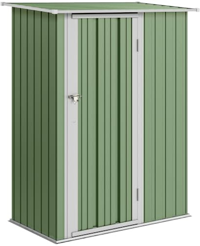 Outsunny Metall Gerätehaus 1,07 m² mit Pultdach 142 x 86 x 189cm Grün | Geräteschuppen mit Abschließbarer Tür, Wetterfest, Gartenhaus, Outdoor Garten Schuppen, für Hinterhof Außenbereich