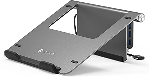 NOVOO Soporte para portátil con hub USB C 5 en 1, Elevador Plegable para portátil con 4K HDMI, 100W PD, 3 Puertos USB 3.0, Soporte para portátil Compatible con MacBook Pro/Air de 10 a 16 Pulgadas