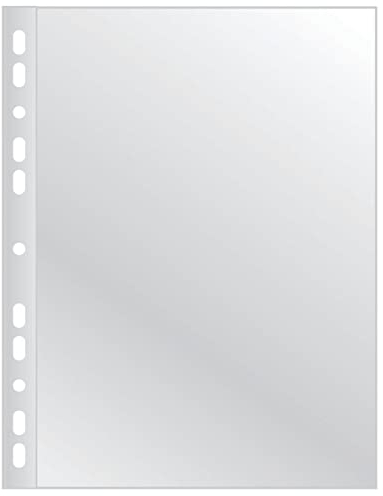 Q-Connect KF11189 Prospekthülle/Klarsichthüllen Genarbt A4-50 Stück/Verbreiterte Seiten/Oben Offen Klarsichthüllen Sicht-Hüllen Gelochte Plastikhülle/Transparent 40 mikron
